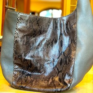 GUCCI Python Leather Greenwich Shoulder Bag Grey